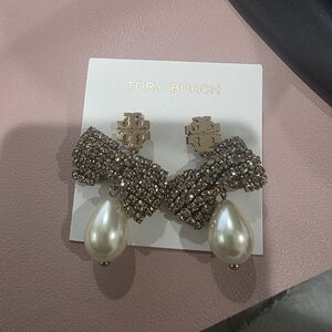 Tory Burch Gold and Cream Earrings